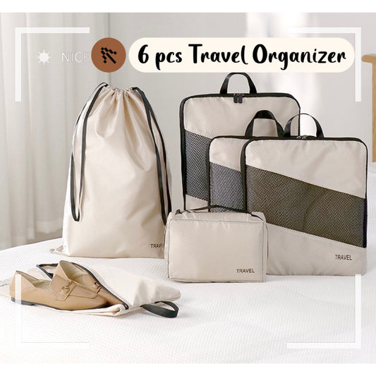 【Local Ready Stock】6 Pcs Set Travel Luggage Organizer | Compression design | Space Saving | Travel Essential Bag